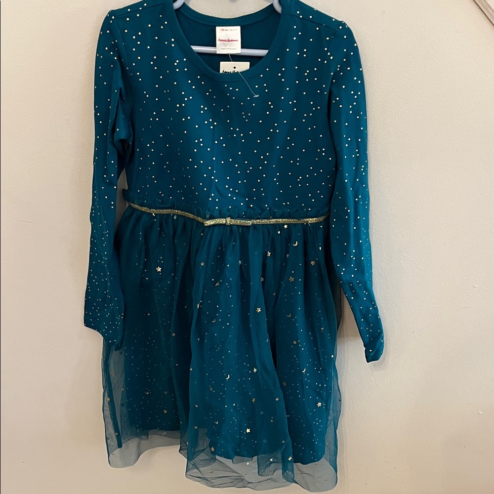 Hanna Andersson Teal Dress with Gold Dots - NWT
